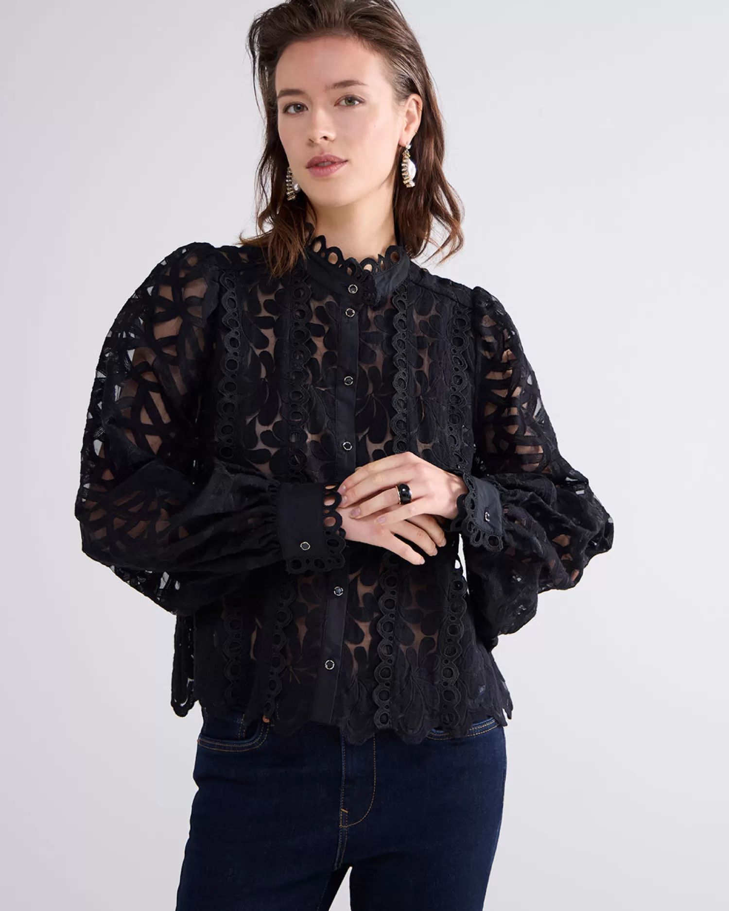 DAMES Summum Blouse Geweven Kant