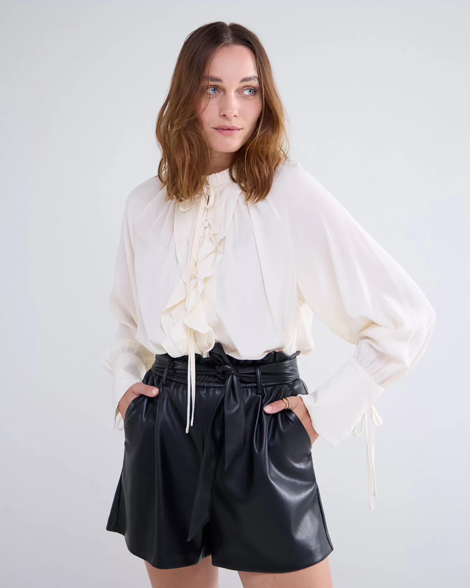 DAMES Summum Blouse Met Franjes En Opstaande Kraag
