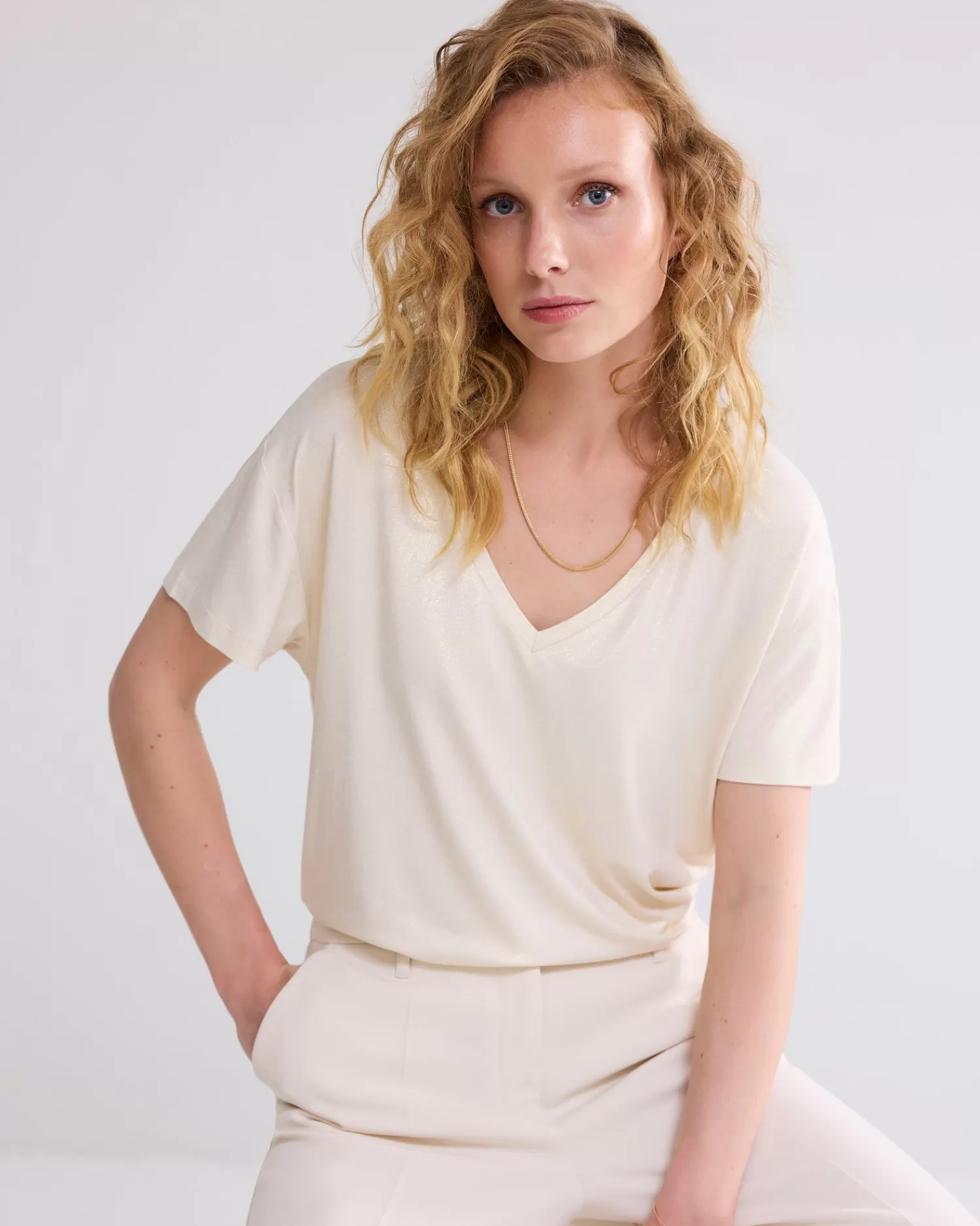 DAMES Summum Glanzende Basic V-hals Top