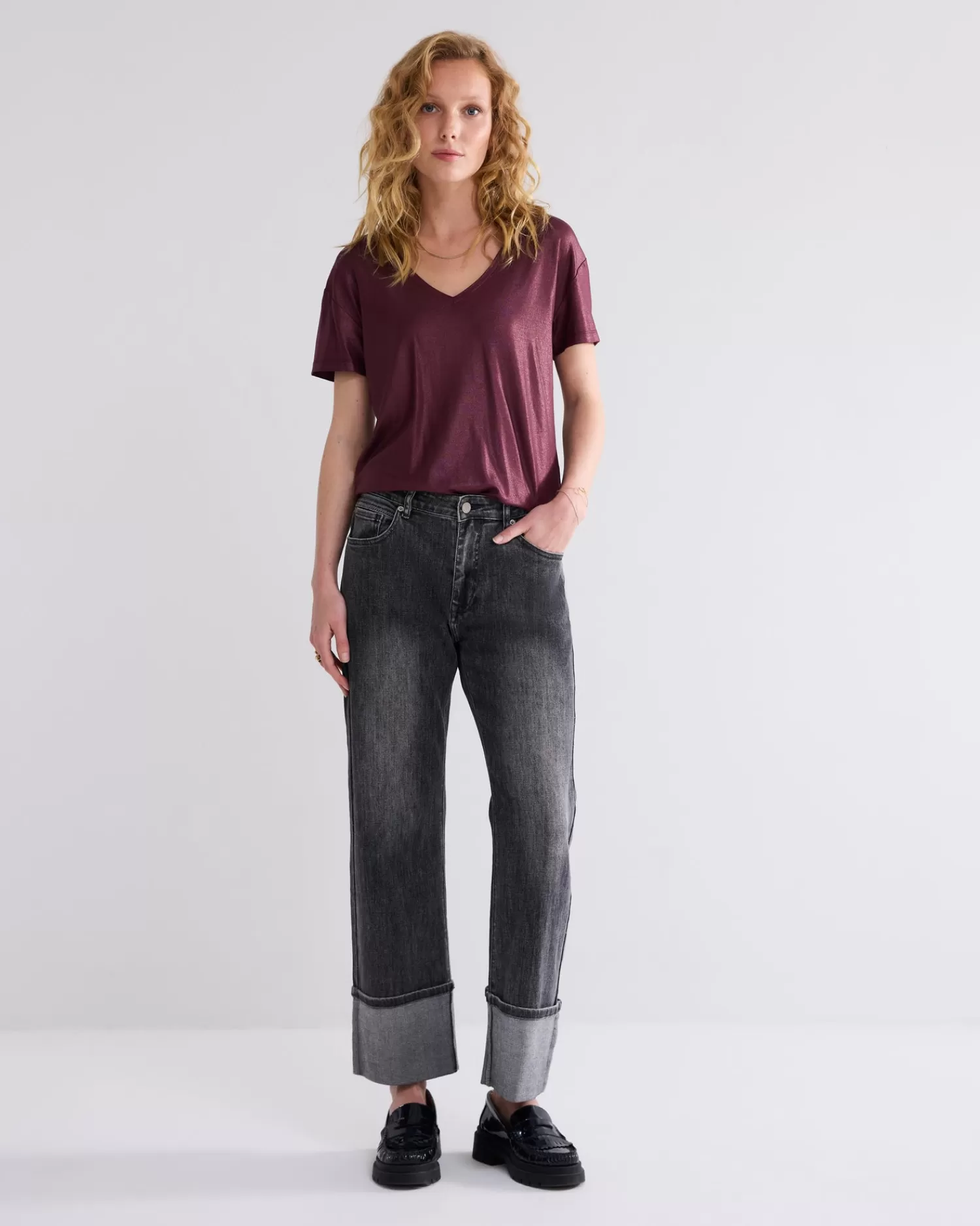 DAMES Summum Glanzende Basic V-hals Top