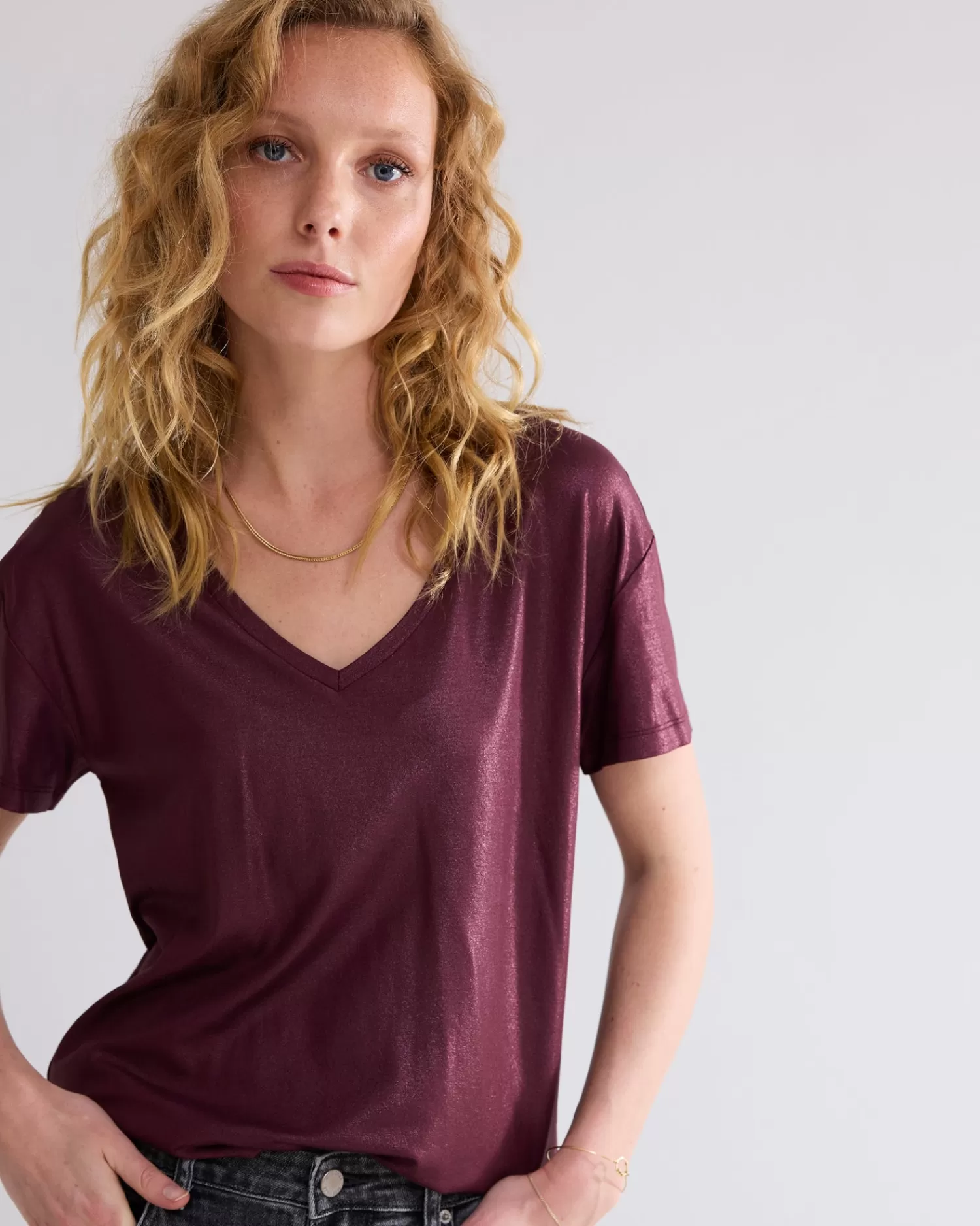 DAMES Summum Glanzende Basic V-hals Top