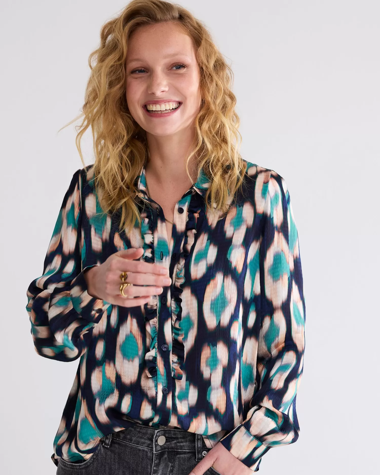 DAMES Summum Ikat Blouse Met Ruches