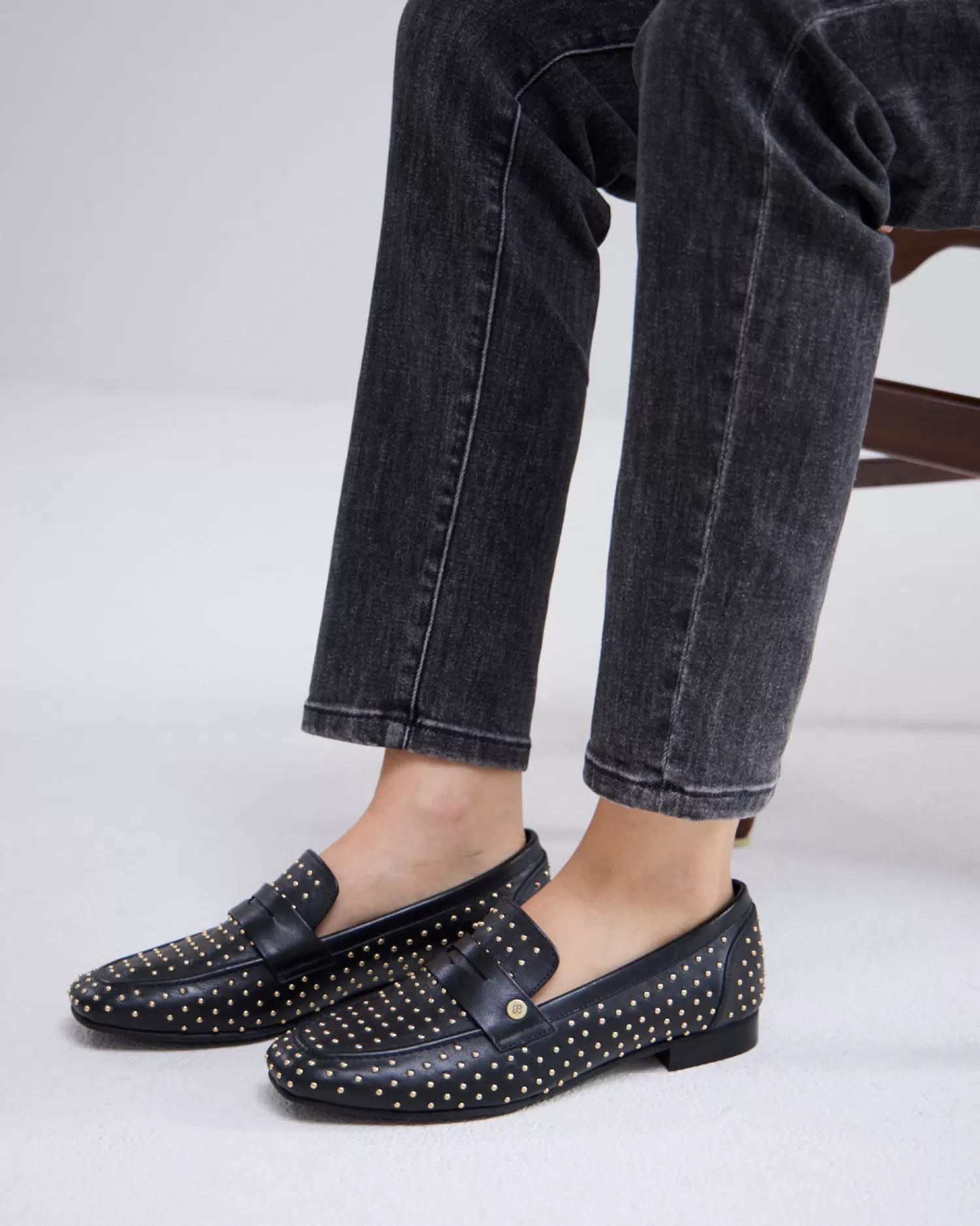 DAMES Summum Leren Loafers Gouden Studs