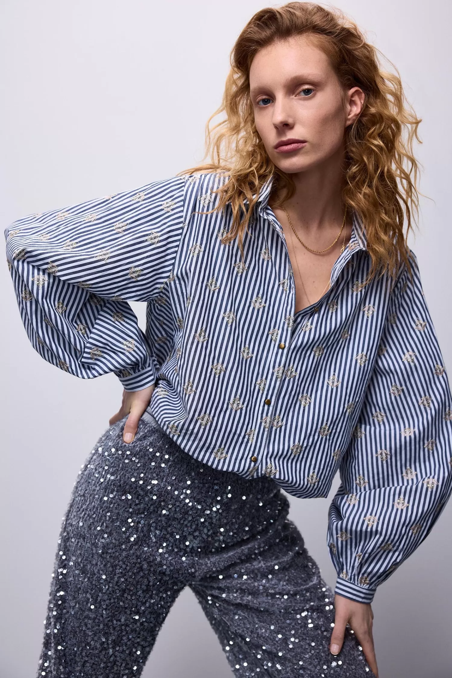DAMES Summum Metallic Bloemen Blouse