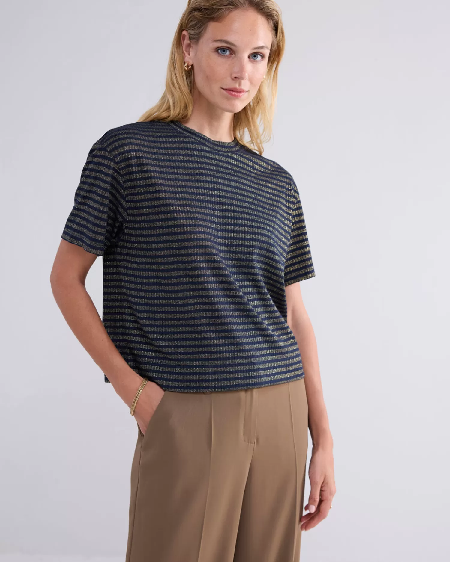 DAMES Summum Shortsleeve Top Met Lurex Rib